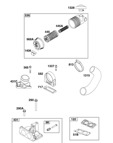 Air Cleaner Group Diagram and Parts List for 613477-0251-J1 400000 - 699999 Briggs and Stratton Engine